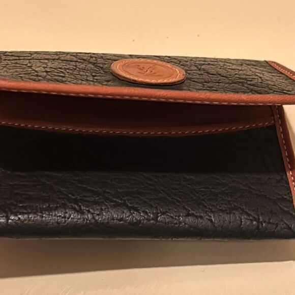 YSL Bifold Cardholder Two Tone Leather Wallet Black Tan Classic Contemporary - Picture 8 of 12